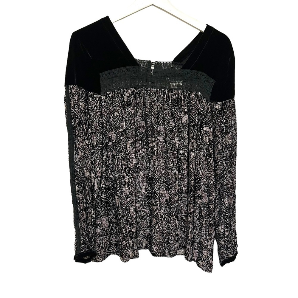SUNDANCE S blouse Paisley velvet Burnout Flocked sheer crochet detail whimsygoth - Picture 14 of 15